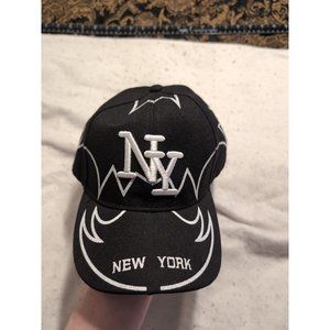 Mingxing Black Strap back Wool Blend Embroidered Hat New York NWT